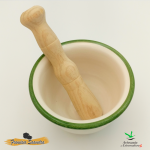 Mortero de cerámica, con mazo de madera "Tricolor"