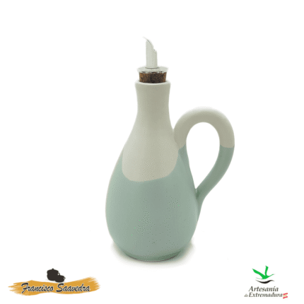 Aceitera de cerámica con decoración "Verde Marina", con tapón de corcho antigoteo