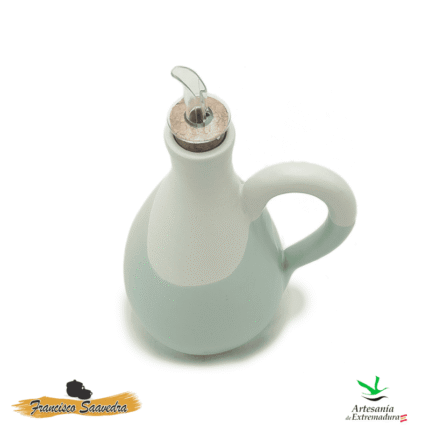 Aceitera de cerámica con decoración "Verde Marina", con tapón de corcho antigoteo. Vista superior