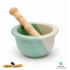 Mortero de cerámica para cocina con mazo de madera verde marina